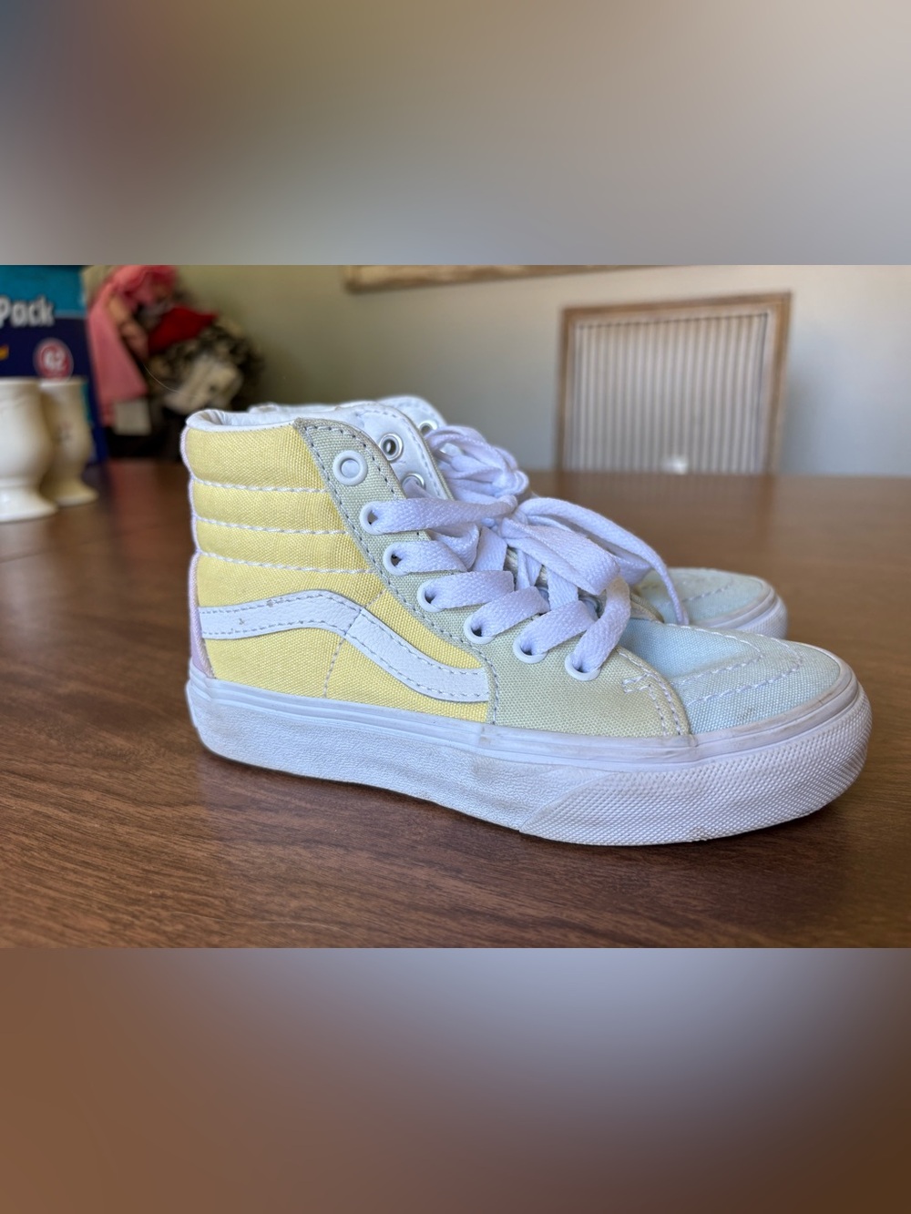 Vans Kids High-Top Sneakers in Pastel Yellow and White